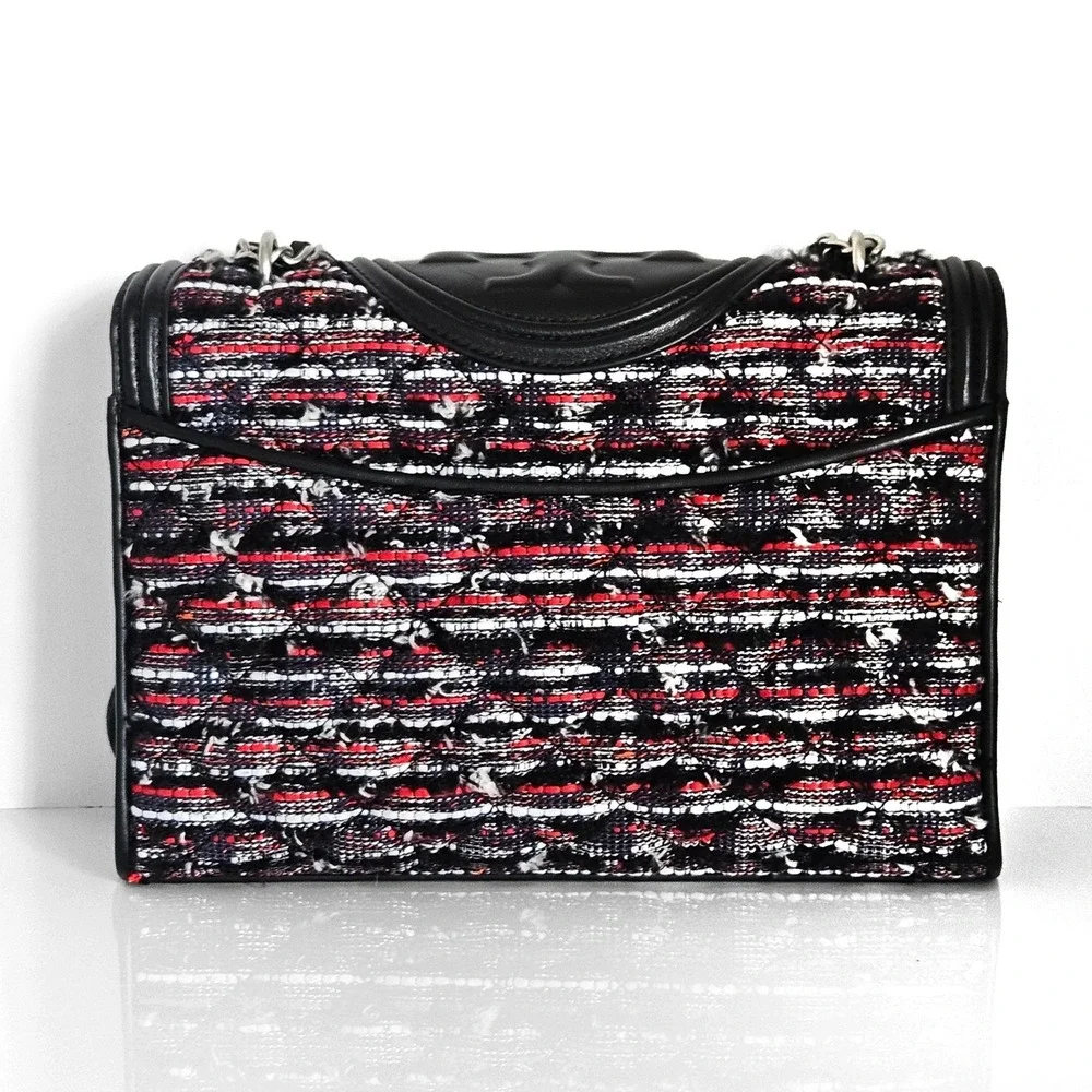 Tory Burch‎ Fleming Tweed Convertible Shoulder Bag Multicolor Quilted Leather